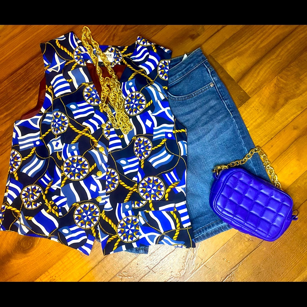 Sailer boat print vintage vest